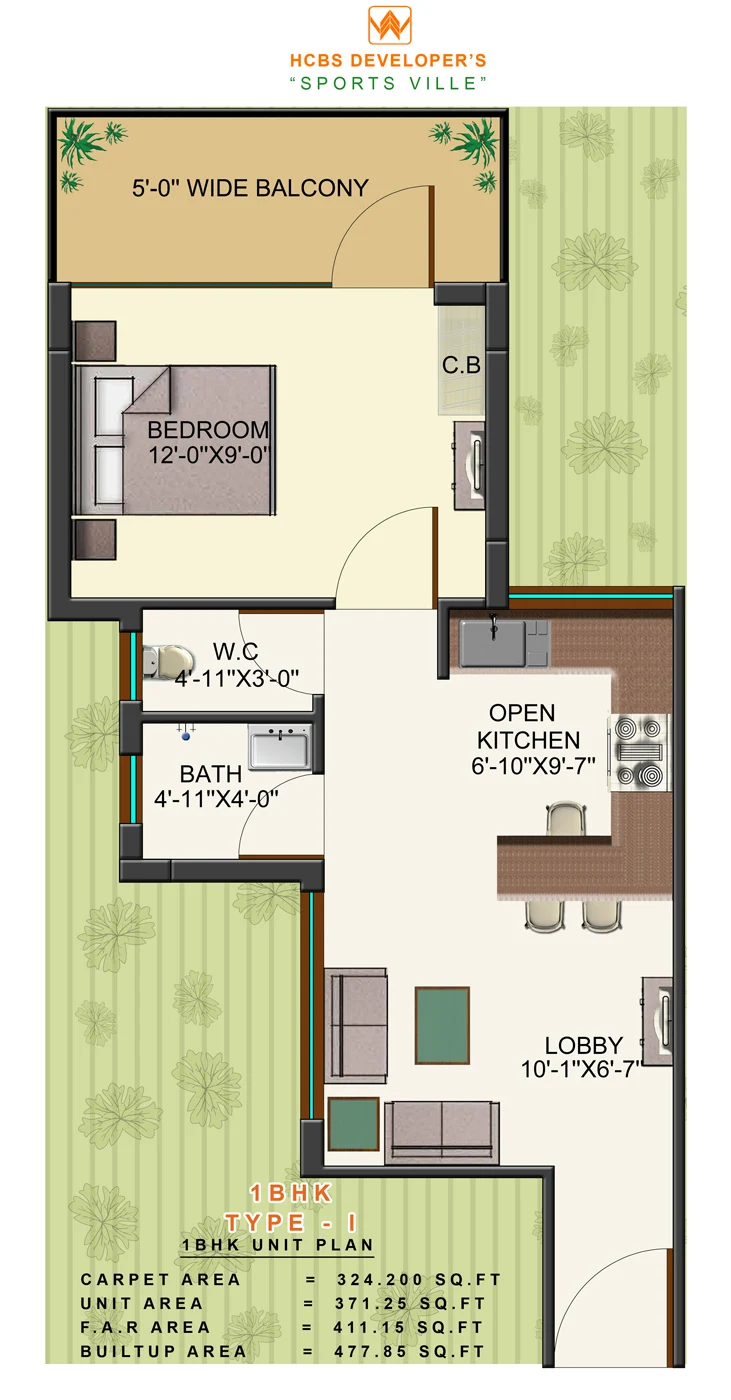 1 BHK floor plan