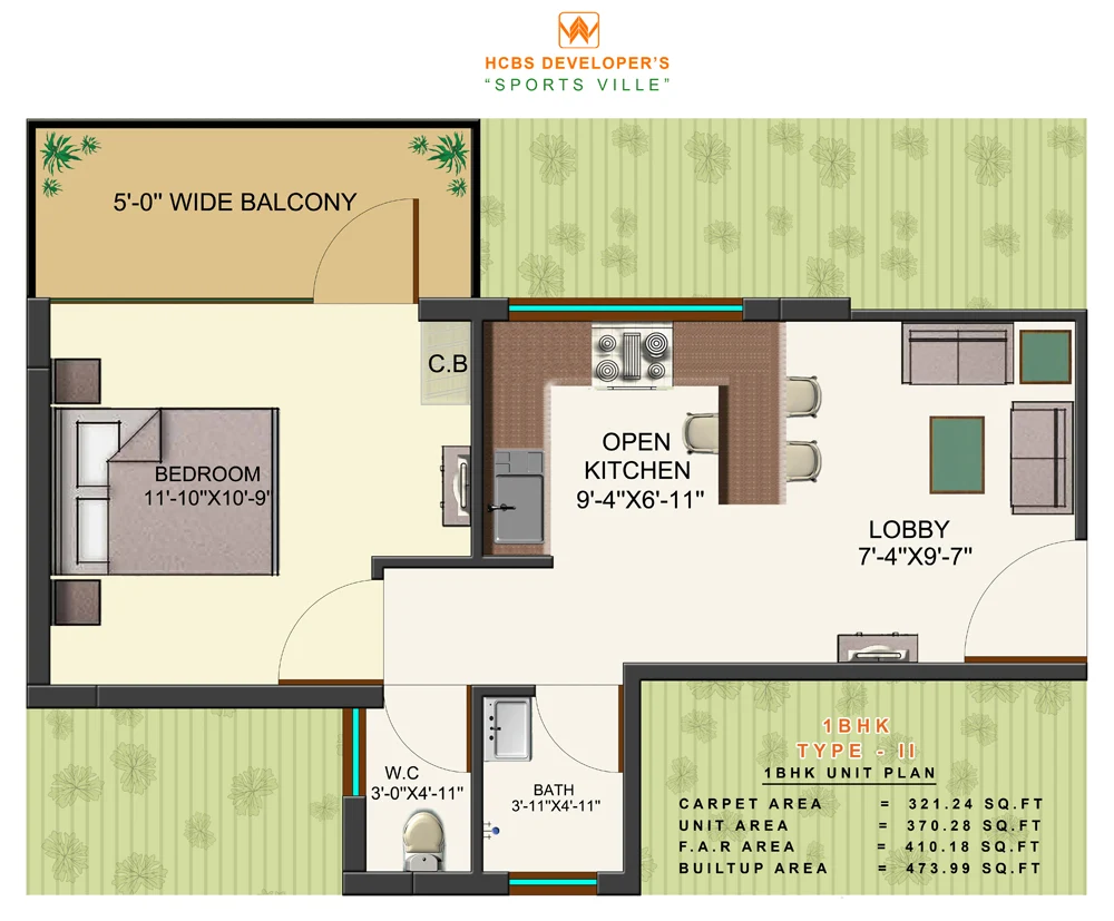 2 BHK floor plan A