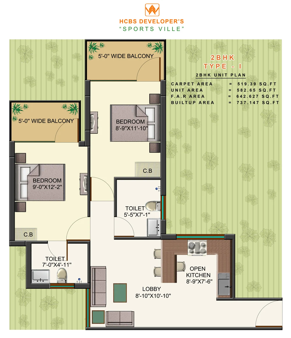 2 BHK floor plan B