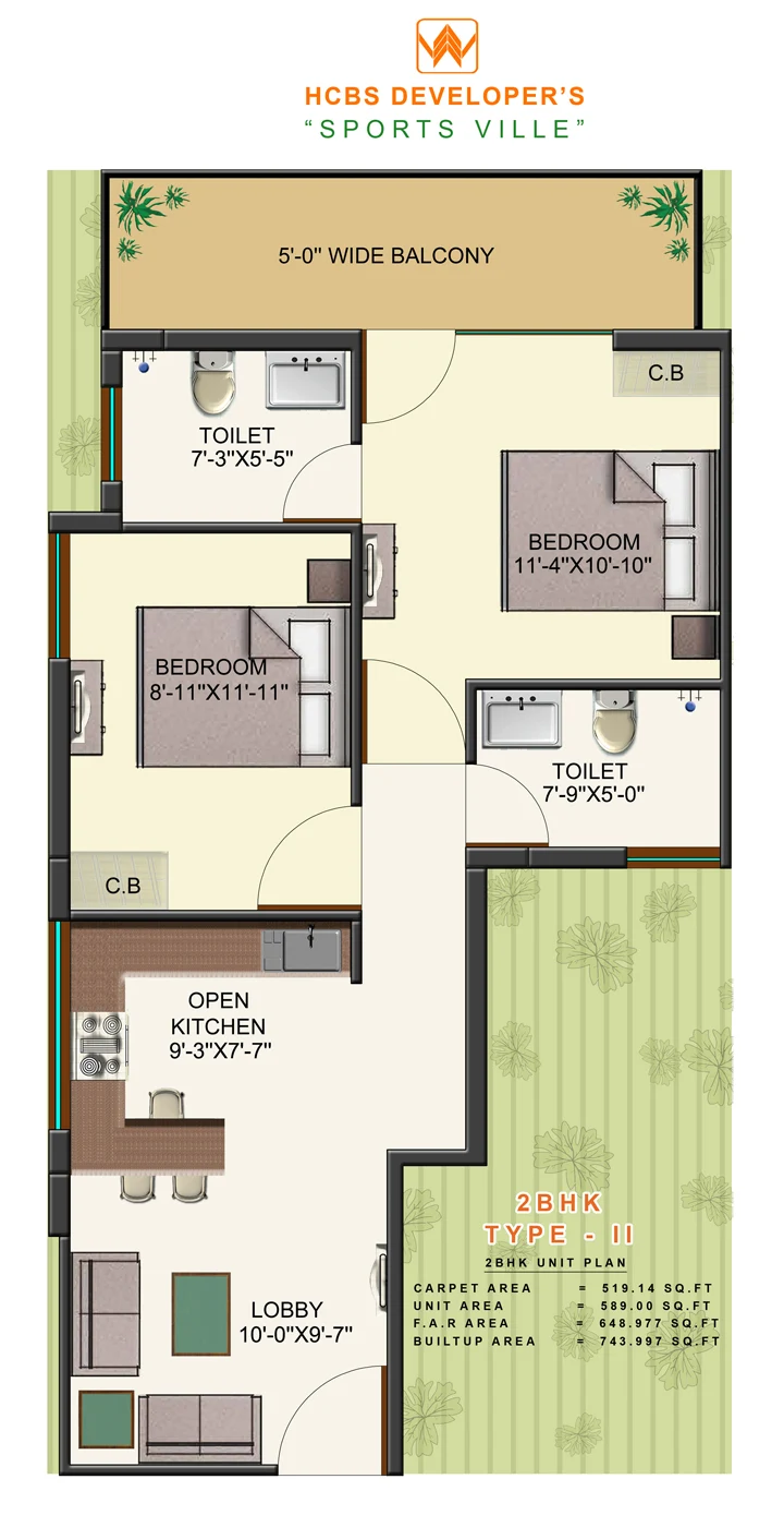 2 BHK floor plan C